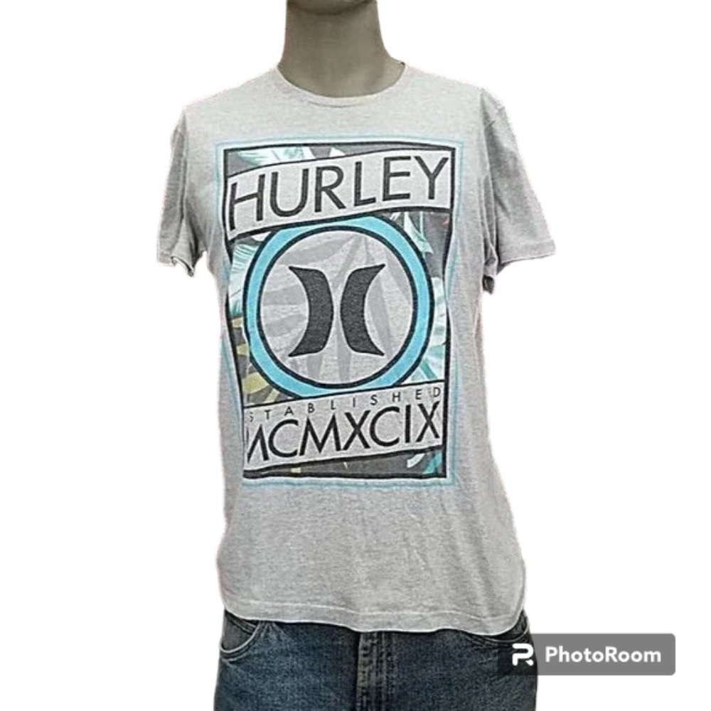 Hurley T-Shirt Gray Graphic Size M Comfort Iconic Logo Skater Surf